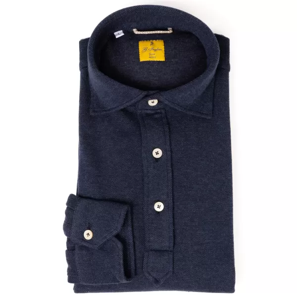 G. Englisch Dunkelblaues Poloshirt „Jfk“ Aus Baumwolle Und Kaschmir Rein Handgefertigt* Poloshirts Langarm