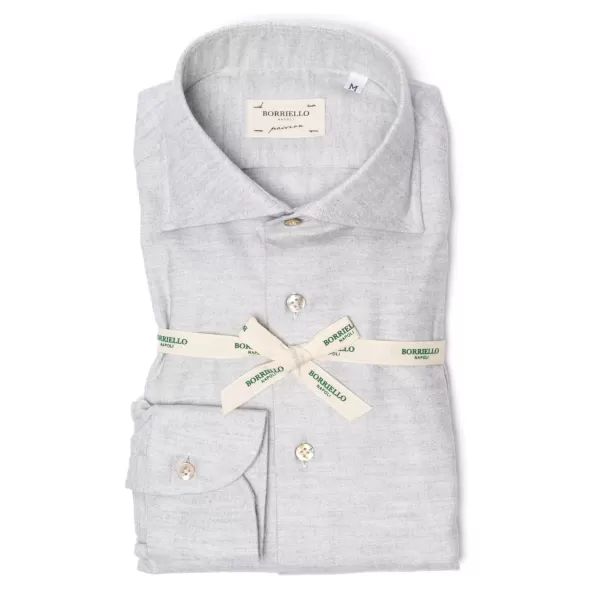 Borriello Hellgraues Sporthemd „Cash-Bone“ Aus Feinem Luxury-Flanell – Linea Pas* Freizeithemden
