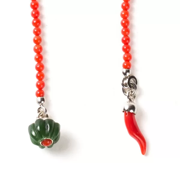Barbarulo Napoli Reverskette „Jade & Corail Flower“ Aus Lapislazuli, Koralle Und Ste* Manschettenknöpfe Und Schmuck