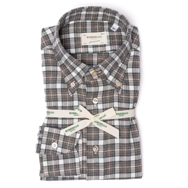 Borriello Sporthemd Aus Geburstetem Vintage-Baumwollflanell Mit Madras-Karomuster Linea Passio* Freizeithemden